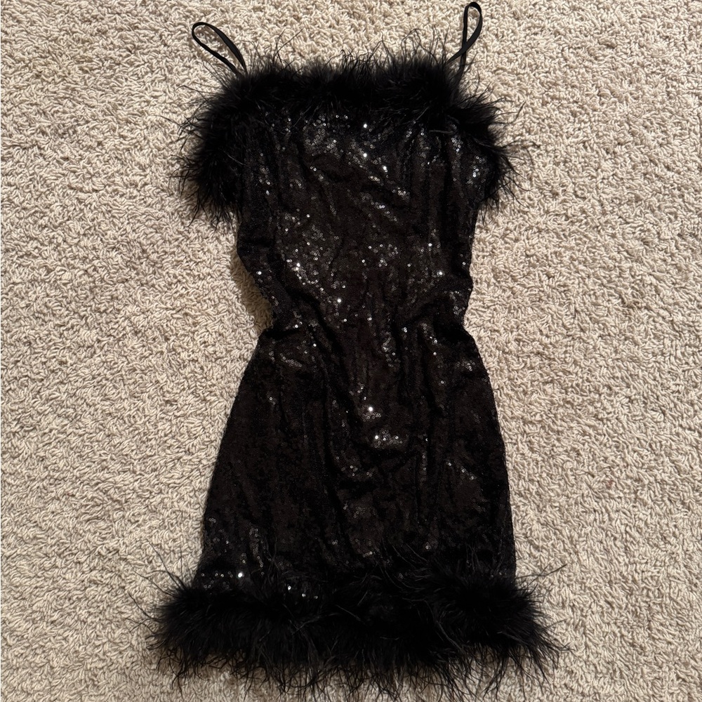 Boohoo Black Dress with Feather Detail